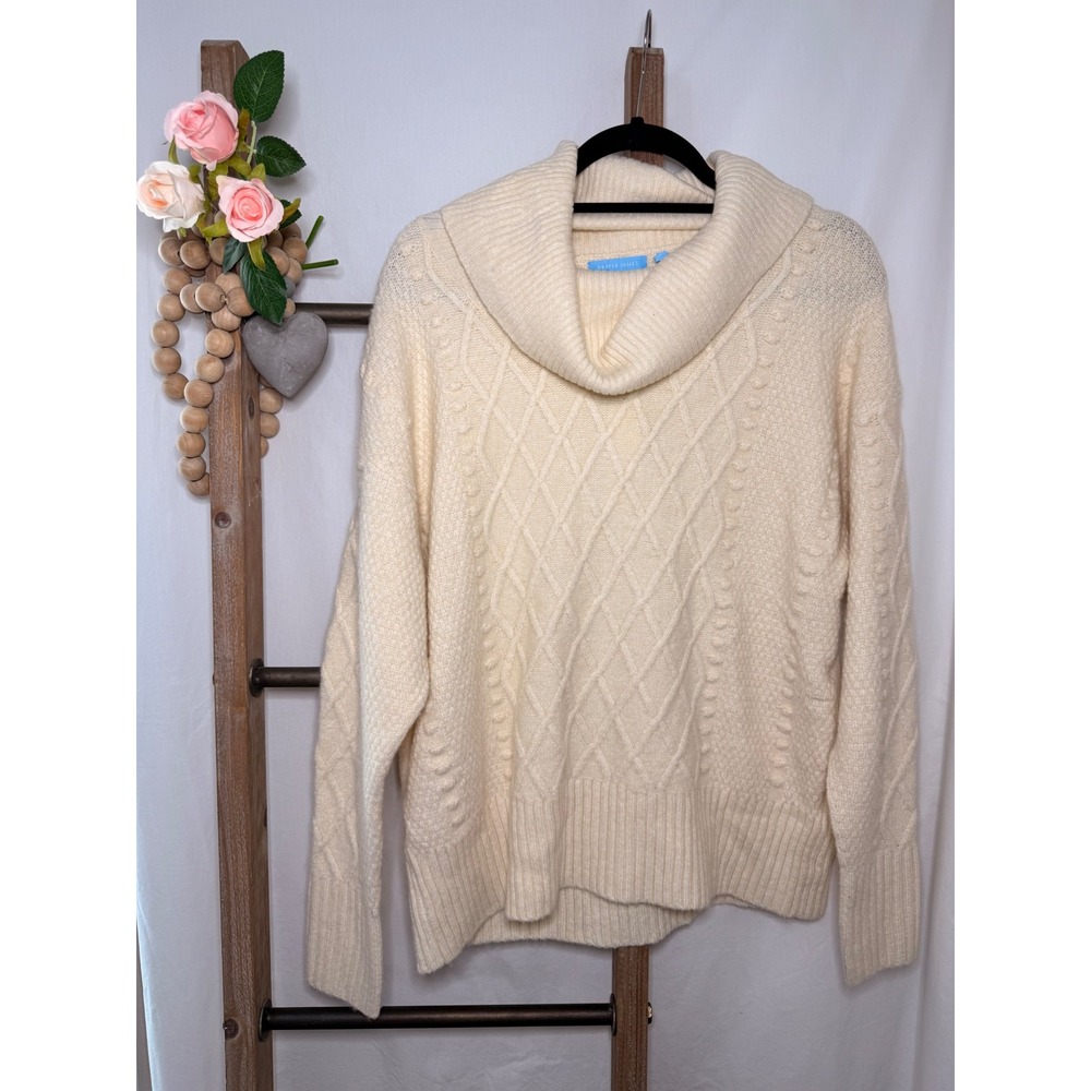 Draper James Ivory Cable Knit Cowl Neck Sweater Wool Blend Cream Womens Large - Picture 1 of 9